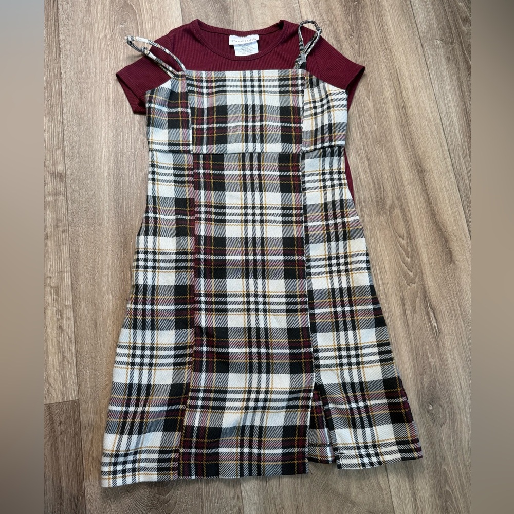 Plaid Kids Dress with Burgundy Accents